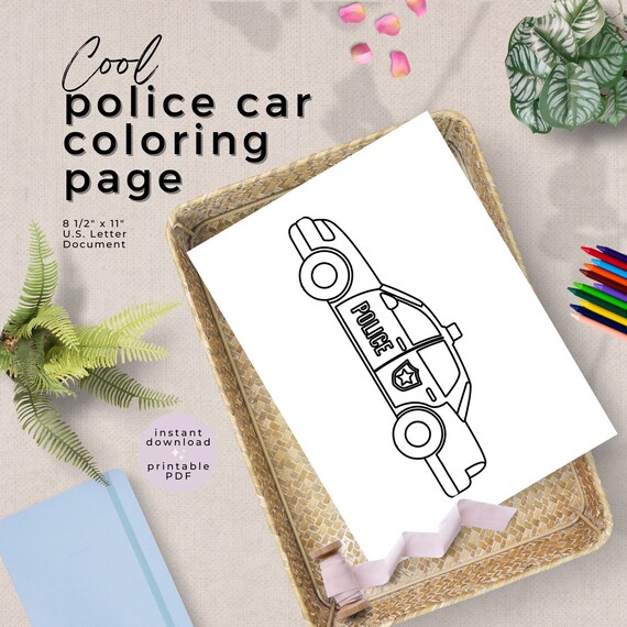 Cool police car coloring page printable police car coloring sheet simple coloring police car activity instant digital download pdf