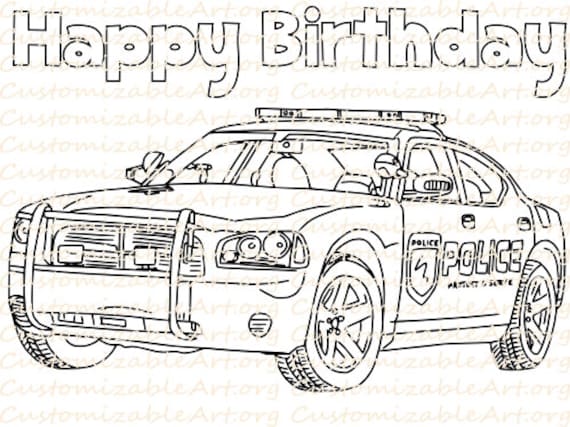 Police birthday party favor printable police car coloring page sheet cop car law enforcement drawing party printables supplies colouring pdf