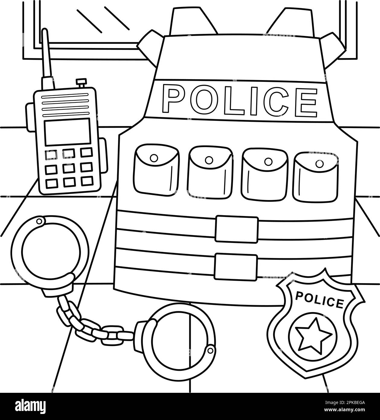 Police officer equipment coloring page for kids stock vector image art