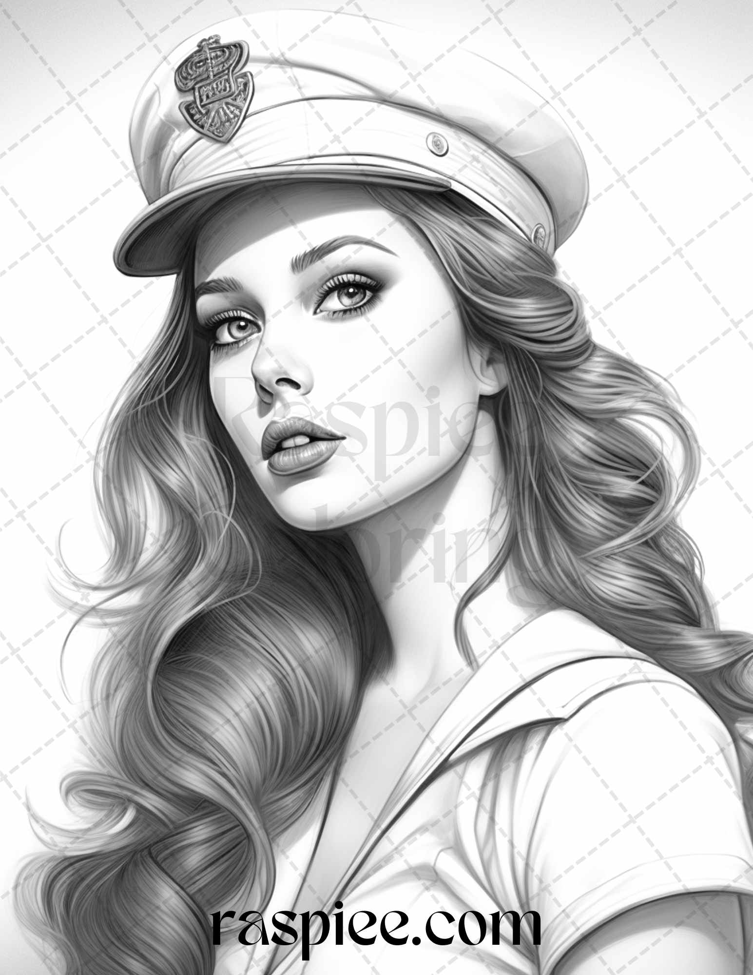 Sailor pin up girls grayscale coloring pages printable for adults â coloring