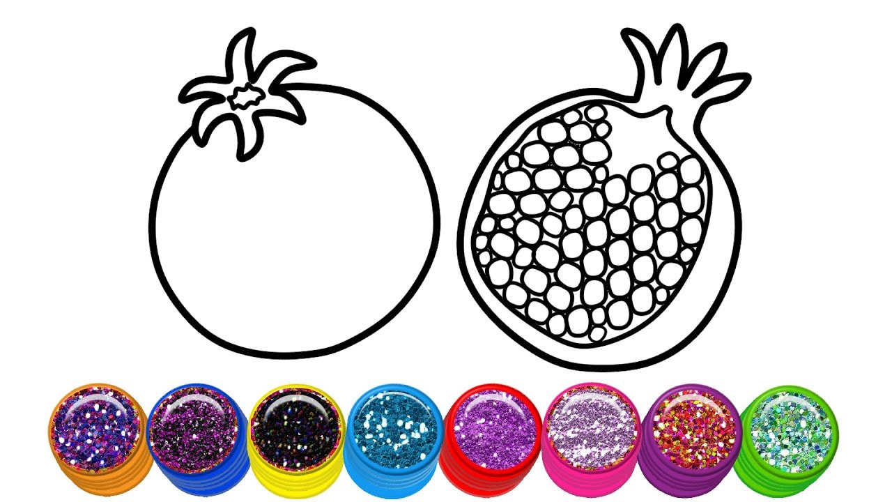 Glitter pomegranate coloring and drawing fruit coloring pages for toddlers mirza colors kids