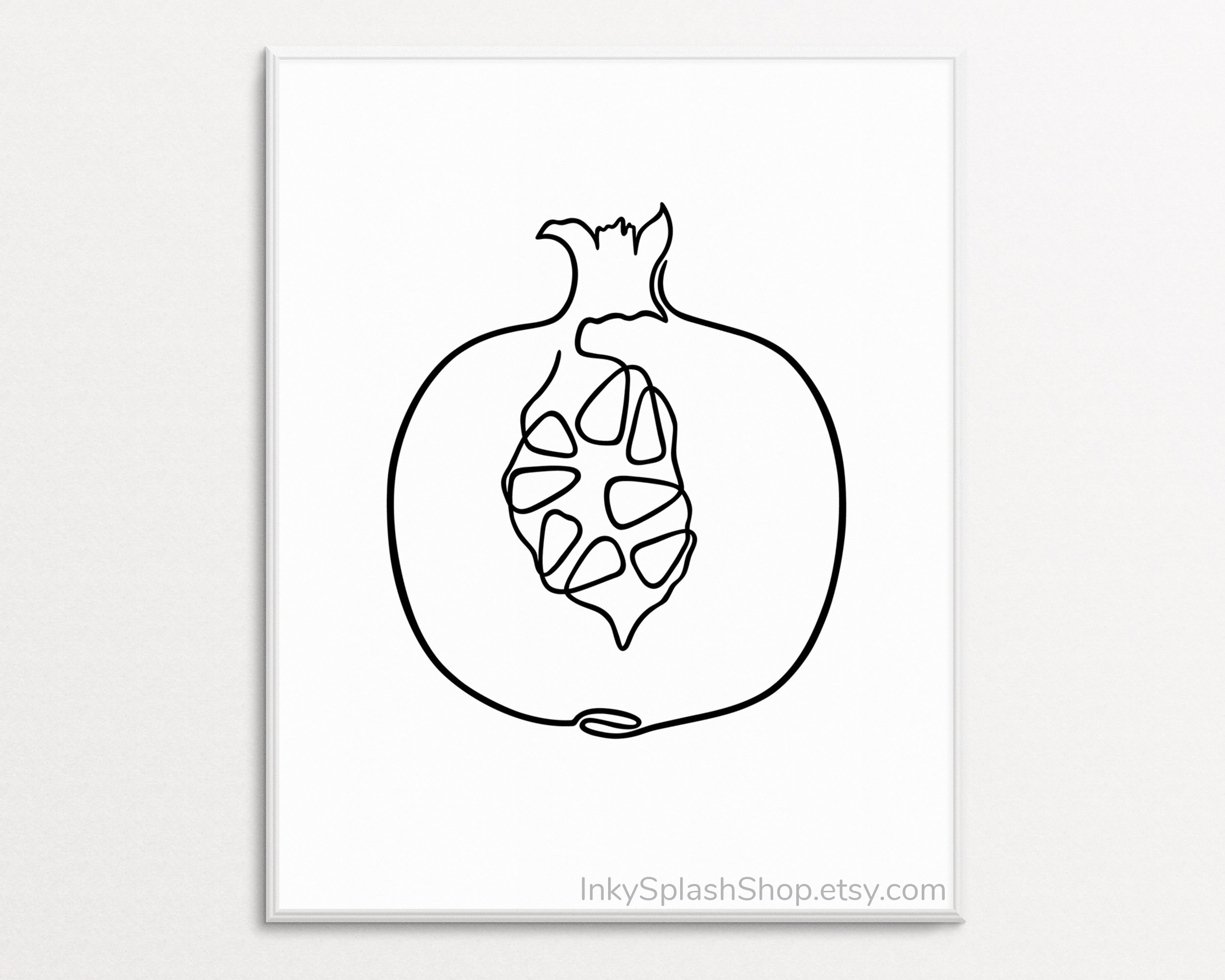 Buy pomegranate one line drawing minimalist fruit print black white kitchen wall decor simple dining room food poster continuous line artwork online in india