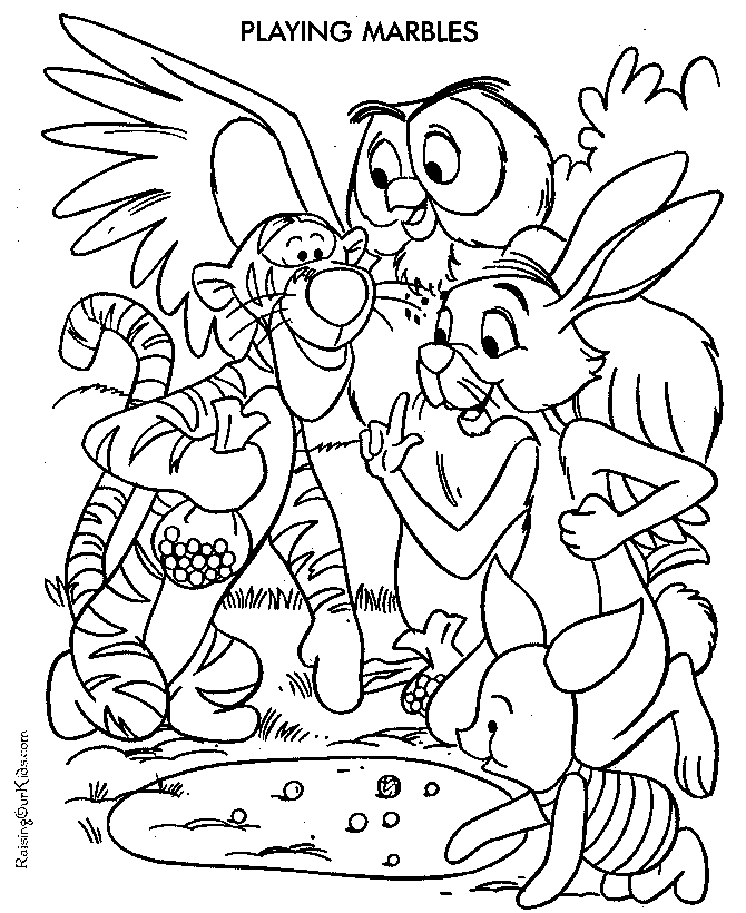 Winnie the pooh coloring page playing marbles