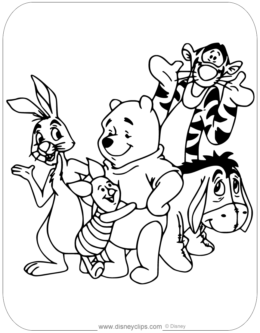 Winnie the pooh mixed group coloring pages