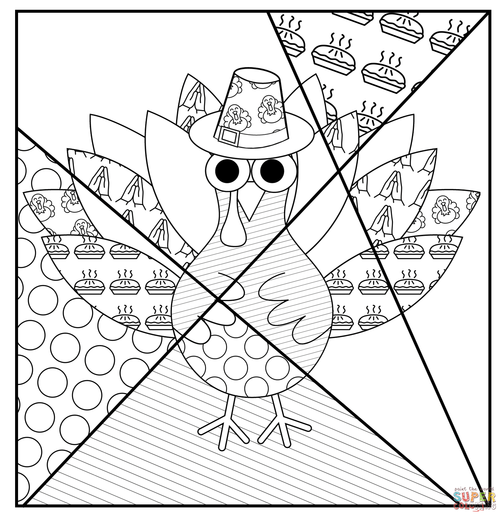 Thanksgiving turkey pop art coloring page free printable coloring pages