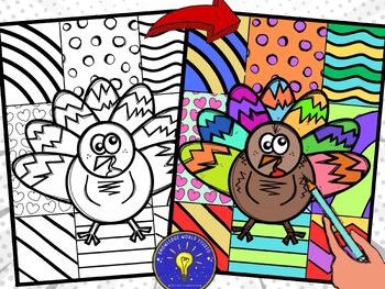 Thanksgiving turkey coloring pages pop art inspired coloring sheets teaching resources