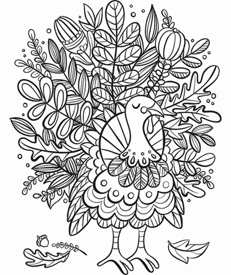 Turkey foliage coloring page