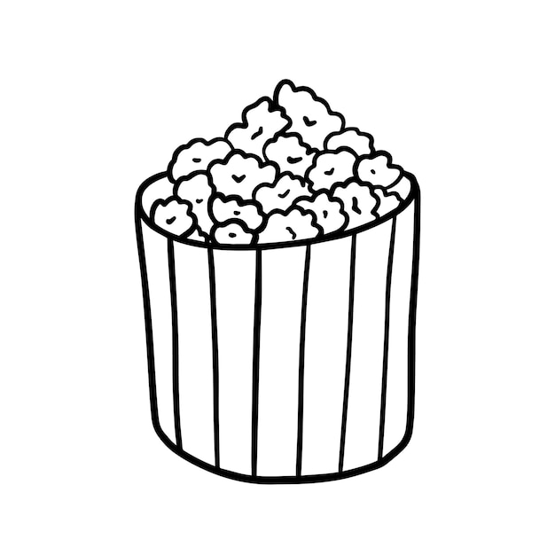 Premium vector box with popcorn fast food junk sweet food doodle linear cartoon coloring