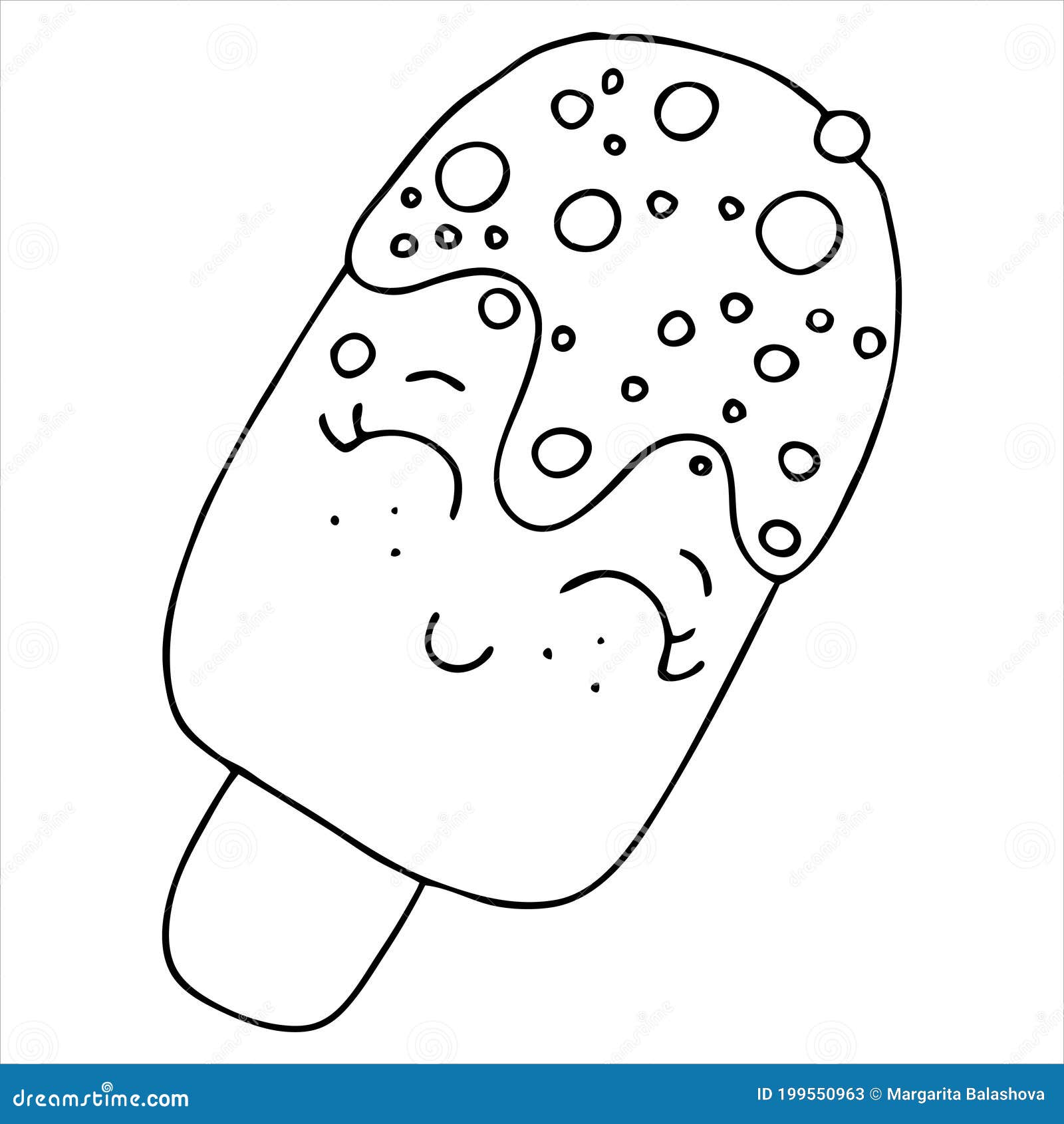 Cute popsicle ice cream on a stick with eyes cute drawing for kids coloring book vector element stock vector