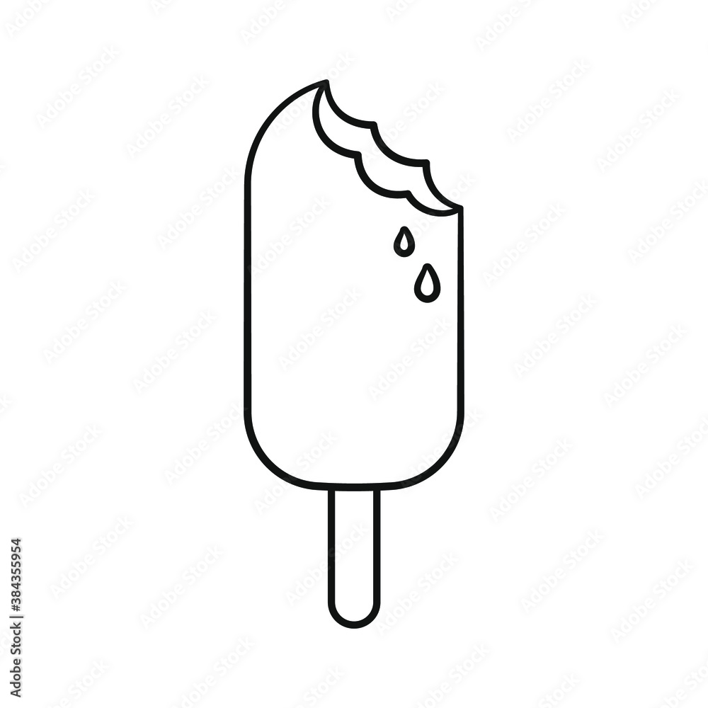 Popsicle bar ice cream with bite line art outline cartoon illustration coloring book page activity worksheet for kids vector