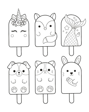 Premium vector cute popsicle ice cream character drawing coloring page