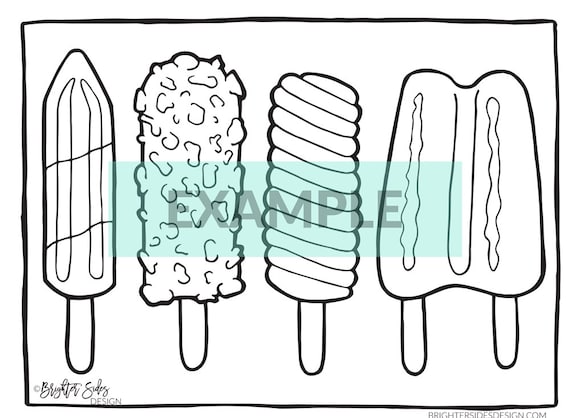 Printable coloring pages kids popsicles adult coloring pages mindfulness stress relief coloring sweets ice cream instant download