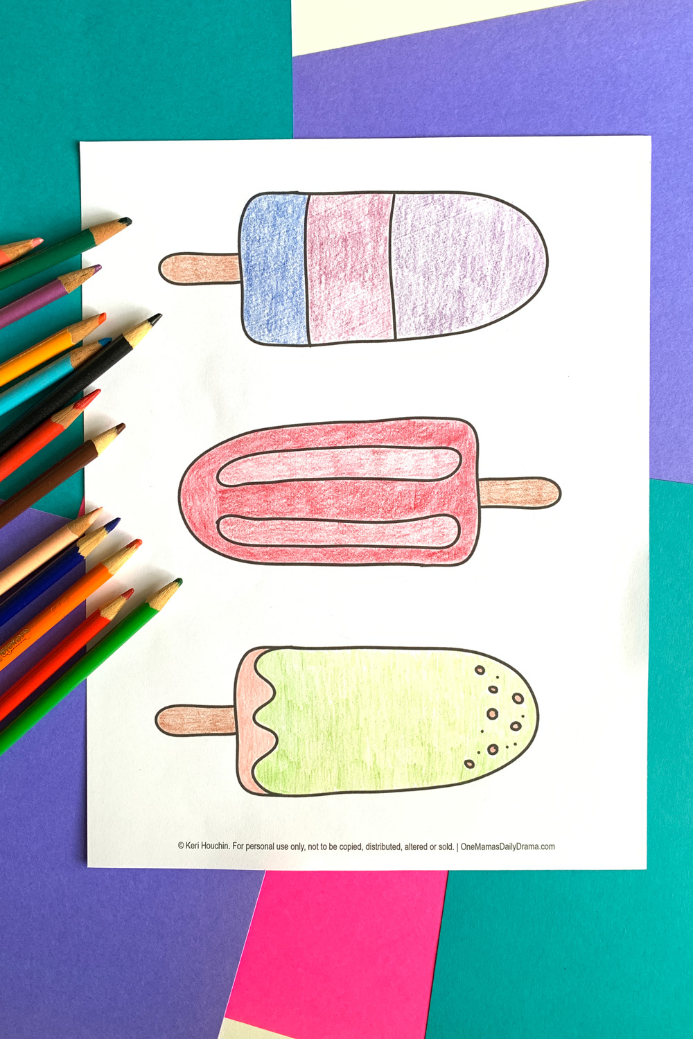 Printable summer popsicle coloring page