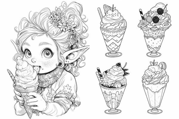 Yummy ice cream coloring pages for kids and adults