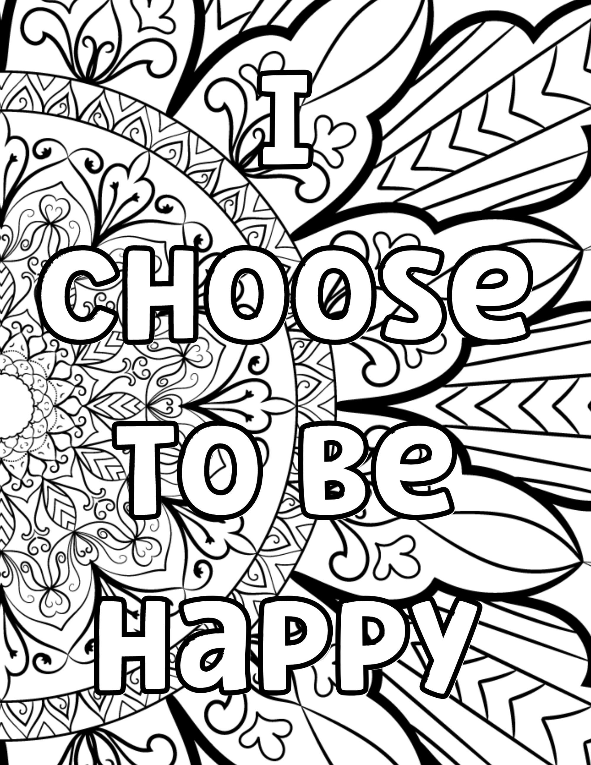 Positive affirmation coloring page for anti anxiety i choose to be happy self caretherapy resourceactivity book download now