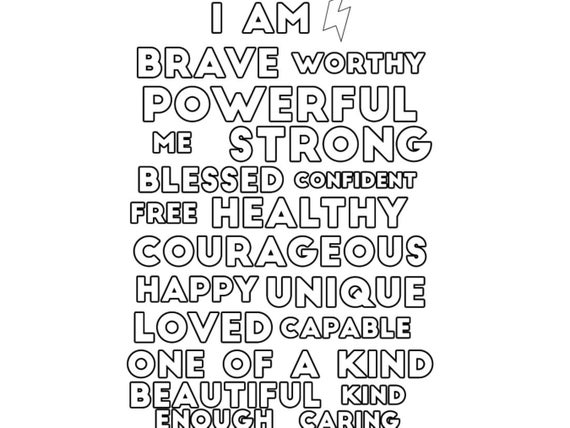Positive affirmation coloring book all ages printable pages for stress relieving for relaxation instant download pdf