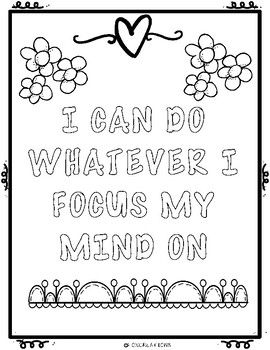 Positive affirmations coloring sheets growth mindset by fox creations