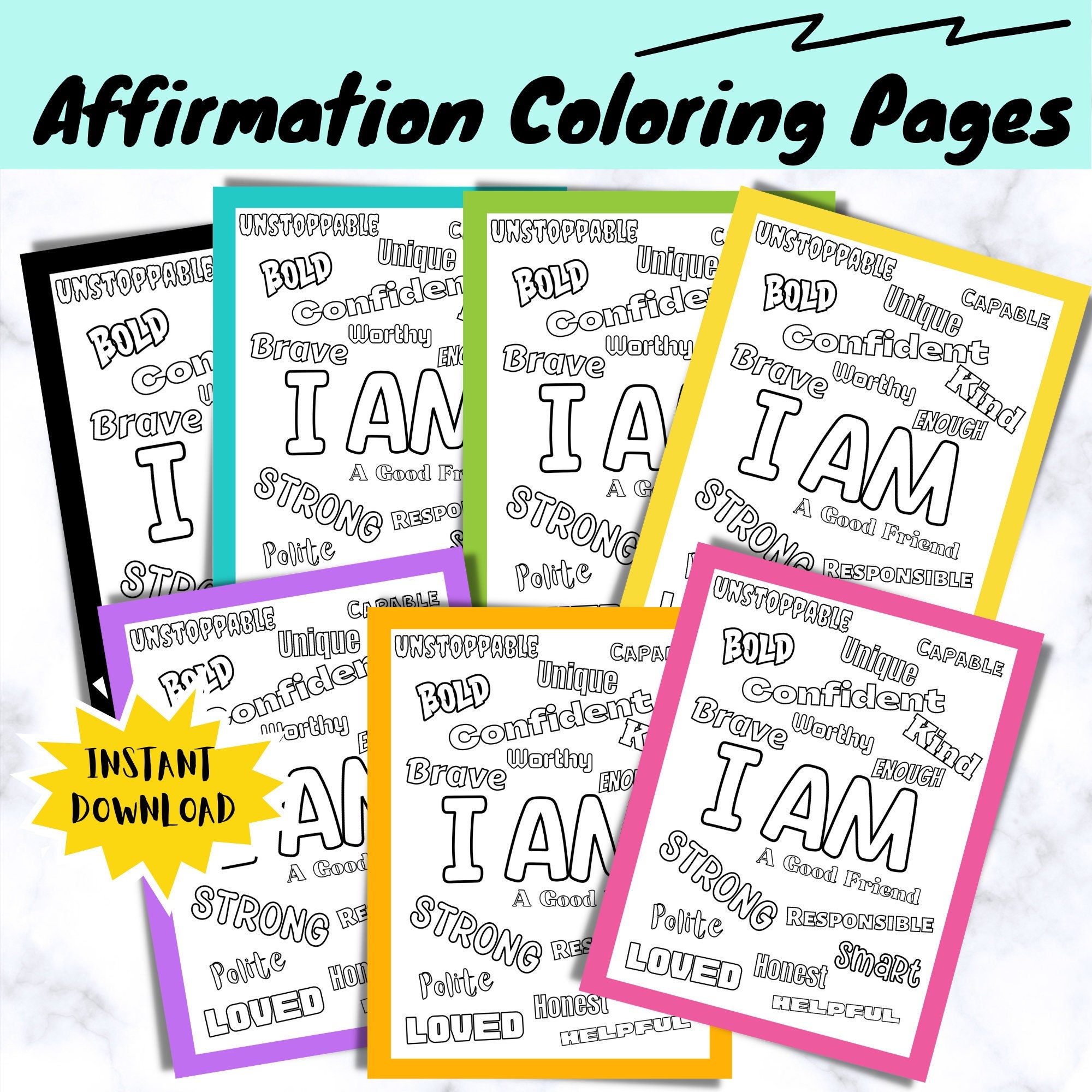 Positive affirmations activities for kids printable motivational coloring pages self