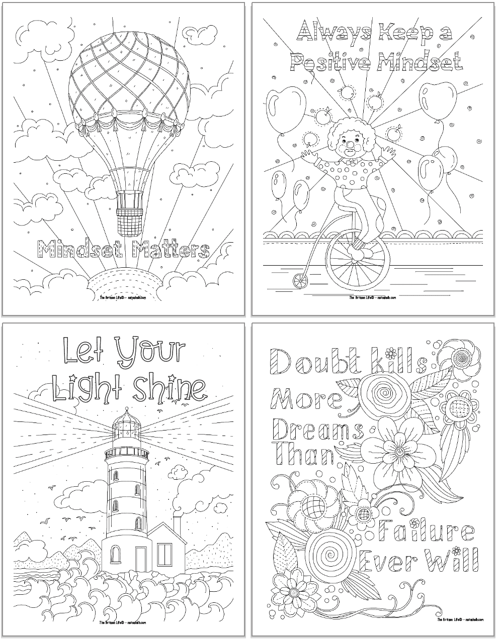 Free printable positive mindset quotation coloring pages for adults