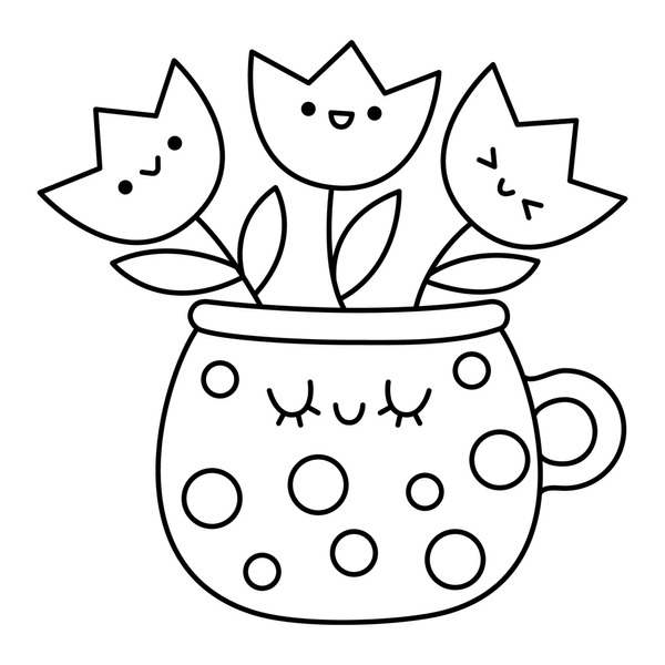 Thousand colouring pages flower pot royalty