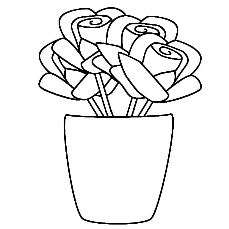 Roses in flower pot coloring page