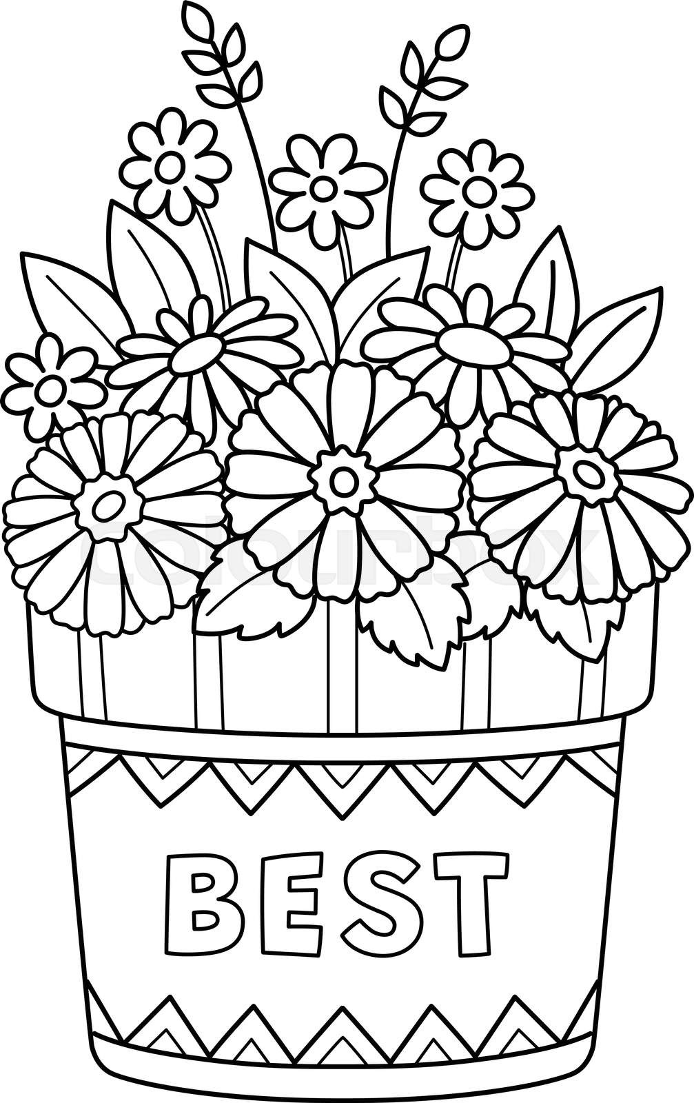 Flower pot isolated coloring page for kids stock vector