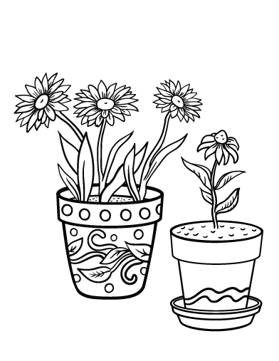 Free flower pot coloring page