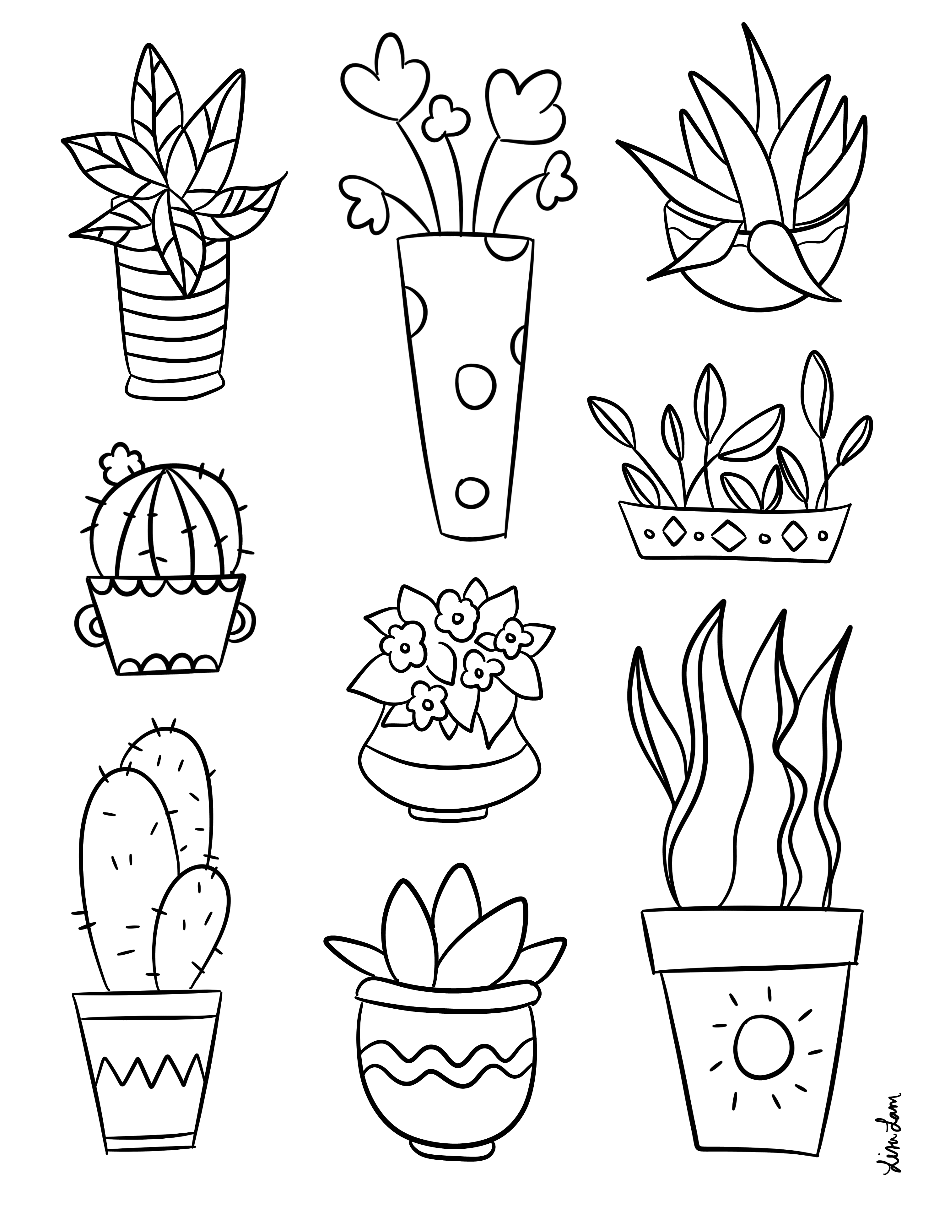 Plant pots colouring page scyap