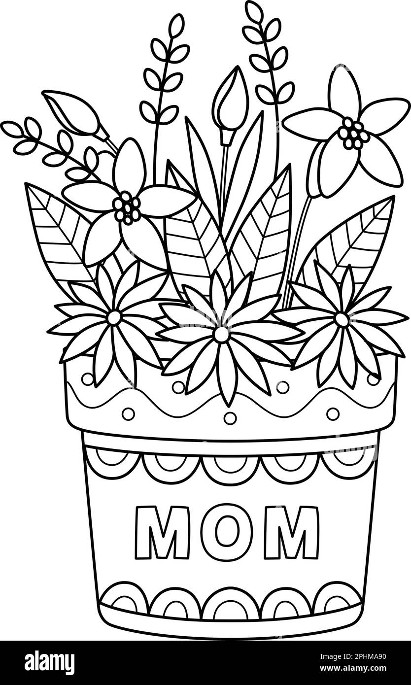 Flower pot isolated coloring page for kids stock vector image art
