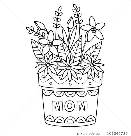 Flower pot isolated coloring page for kids