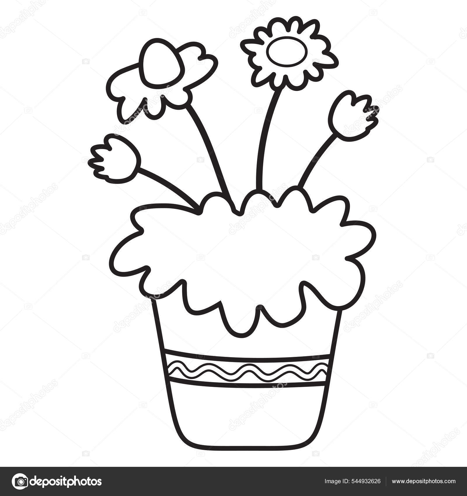 Flower pot coloring page kids illustration nature plant elements flowering stock vector by meiyuanchinagmail