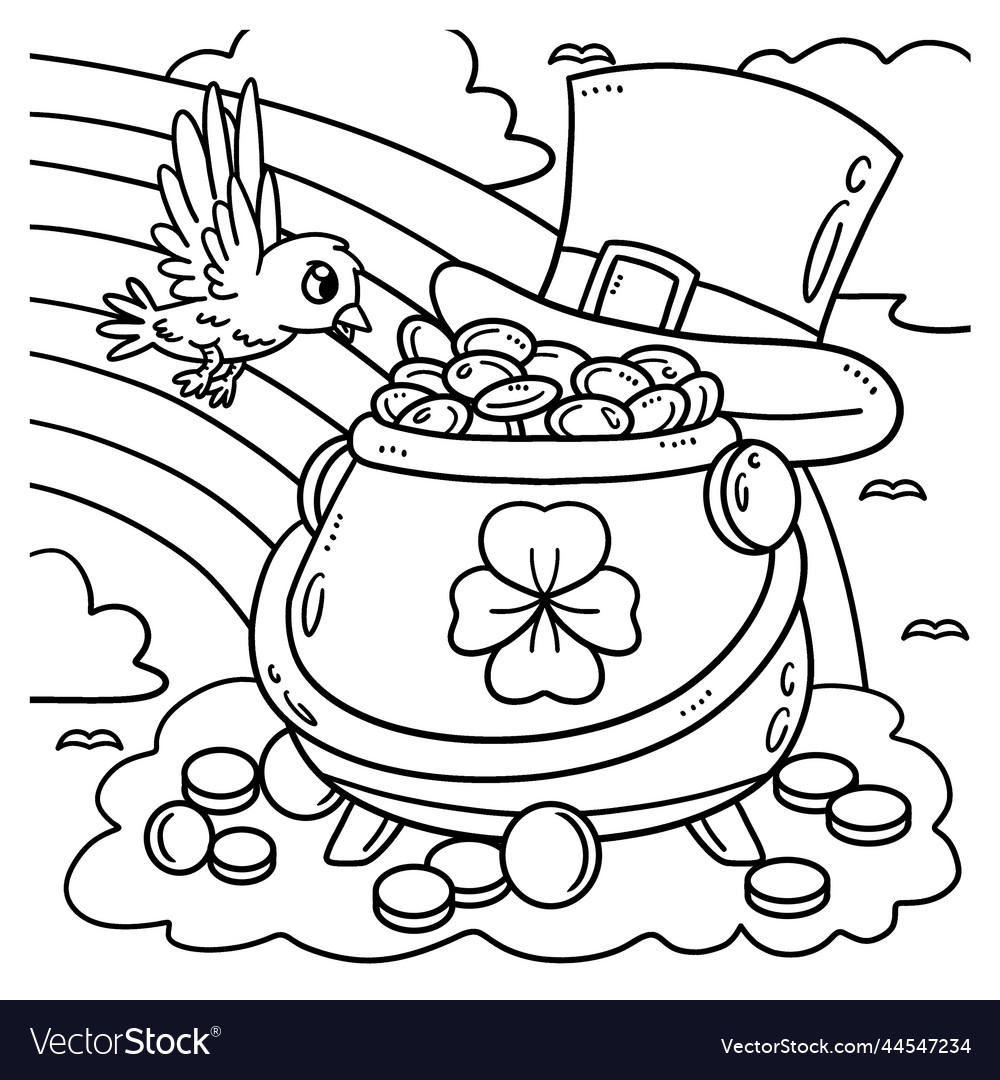 Saint patricks day pot of gold coloring page vector image