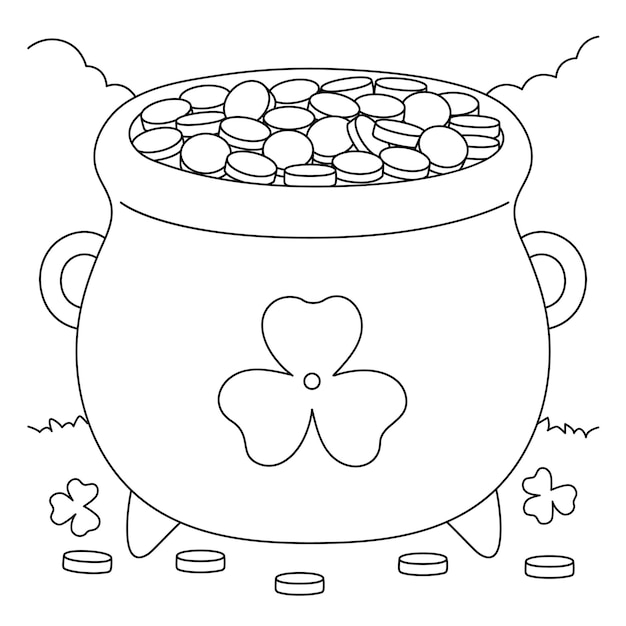 Premium vector st patricks day pot gold coloring page for kids