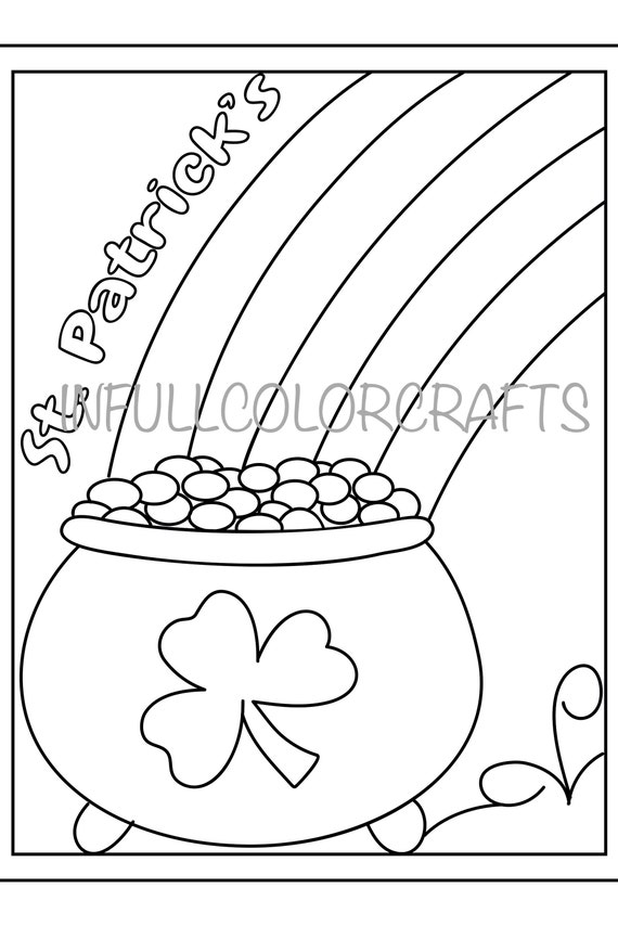 St patricks day pot of gold and rainbow coloring page