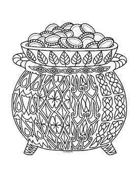 St patricks pot of gold zentangle coloring page by pamela kennedy