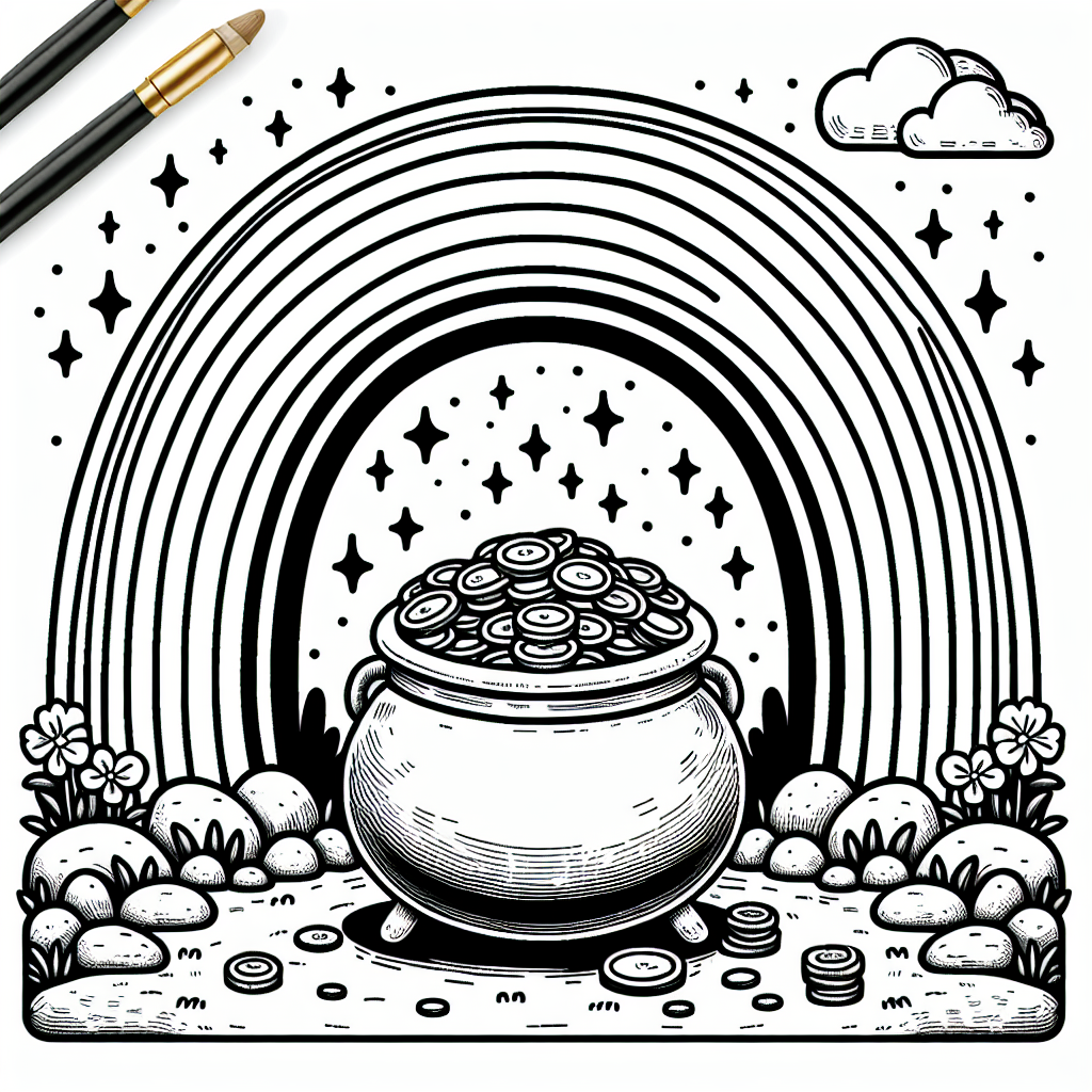 Rainbow pot of gold coloring pages