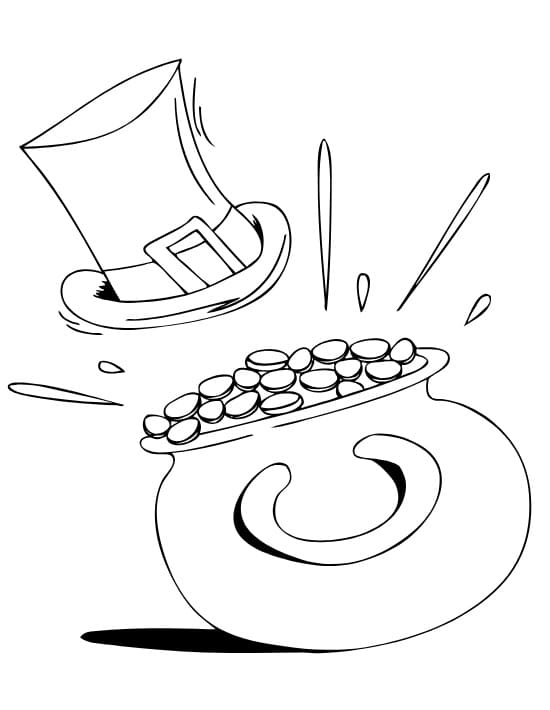 Leprechaun hat and pot of gold coloring page