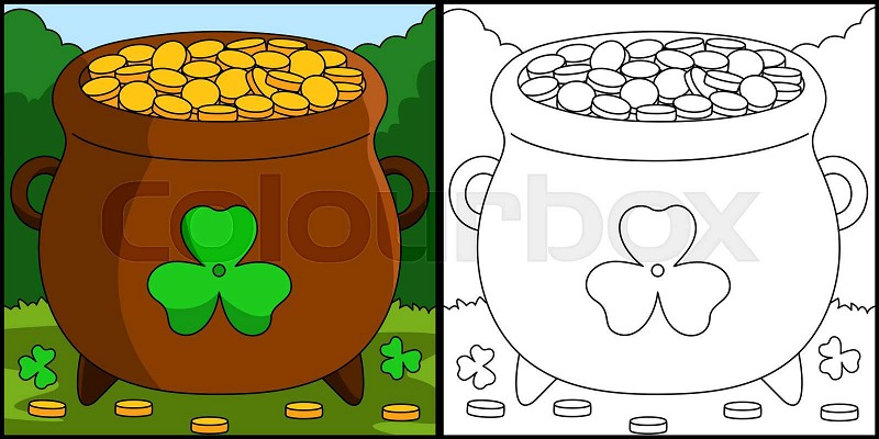St patricks day pot gold coloring page vector stock vector