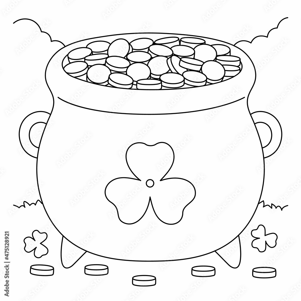 St patricks day pot gold coloring page for kids vector