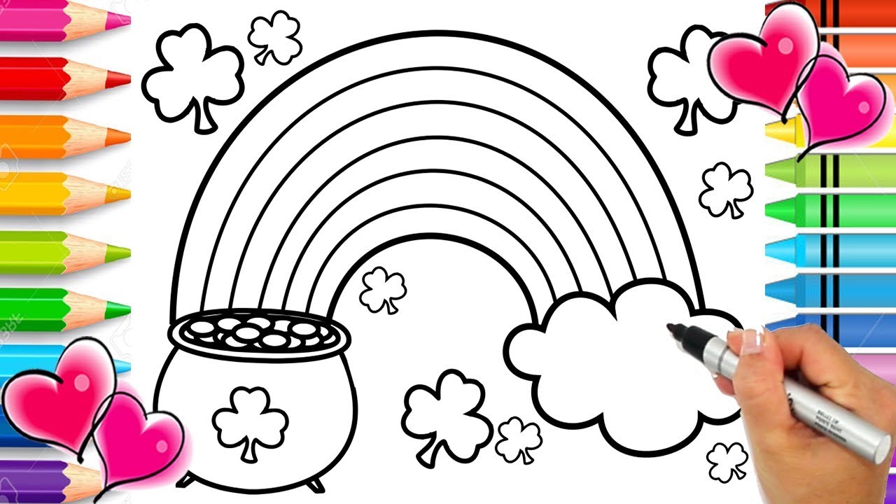 Saint patricks day rainbow and pot of gold coloring page printable saint patricks day for kids