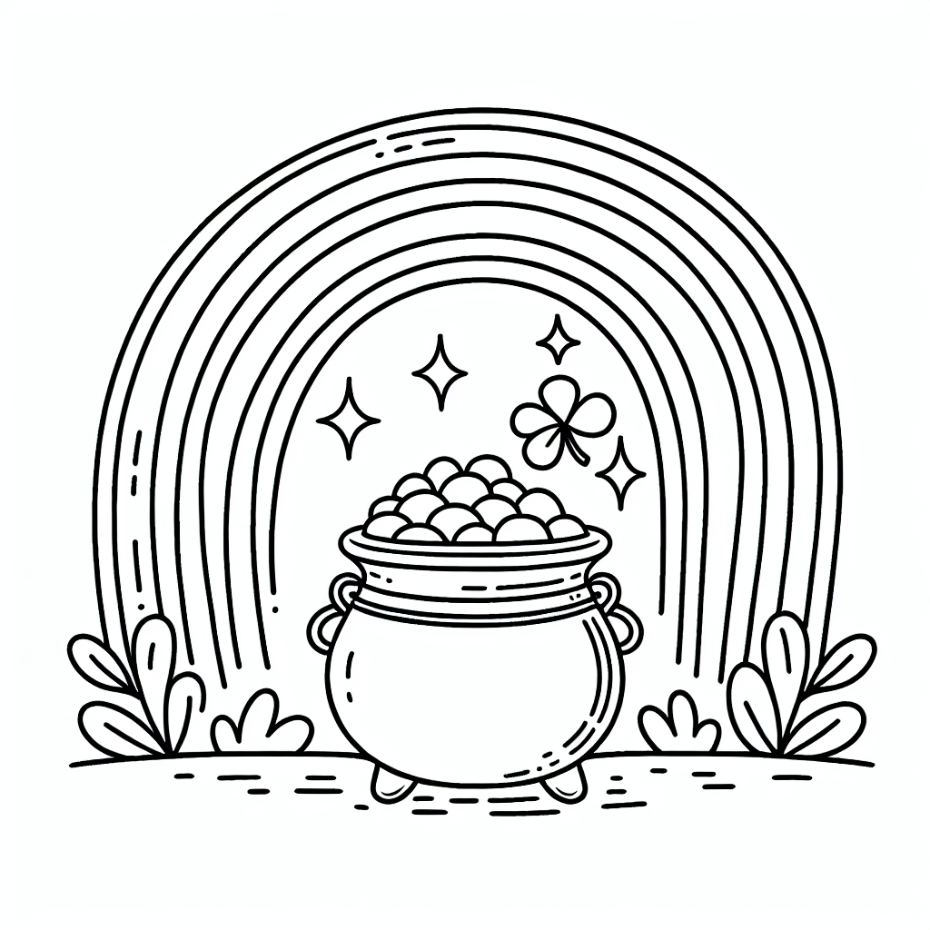 Rainbow pot of gold coloring pages