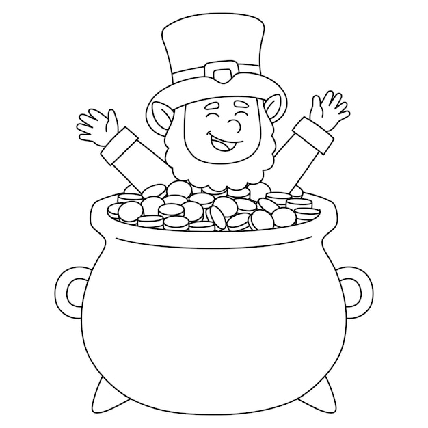 Premium vector a cute and funny coloring page of a st patrick day leprechaun pot of gold provides hours of coloring fun for children to color this page is very easy
