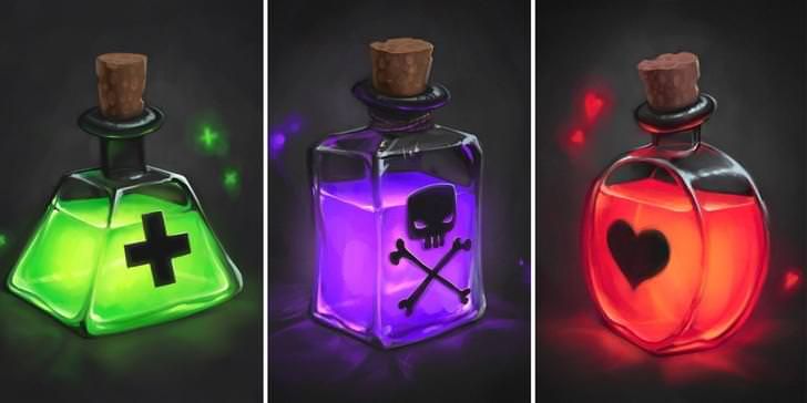 I drew some glowy potion bottles