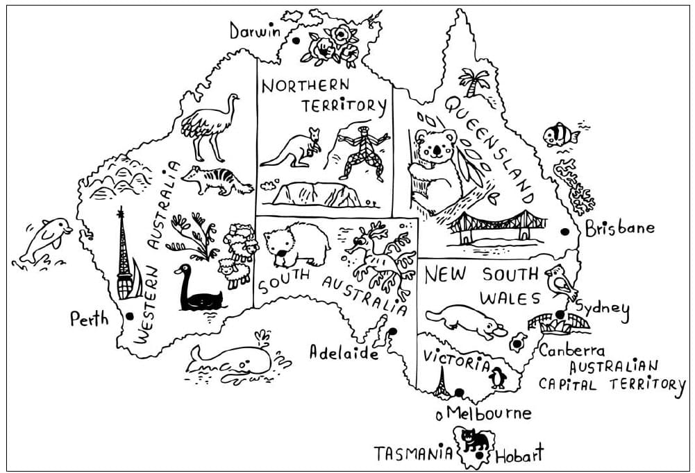 Australia map fãrbung seite