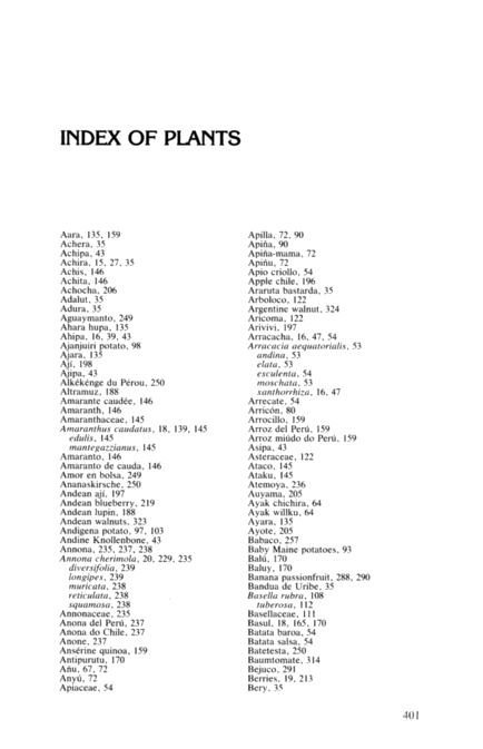 Index of plants lost crops of the incas little