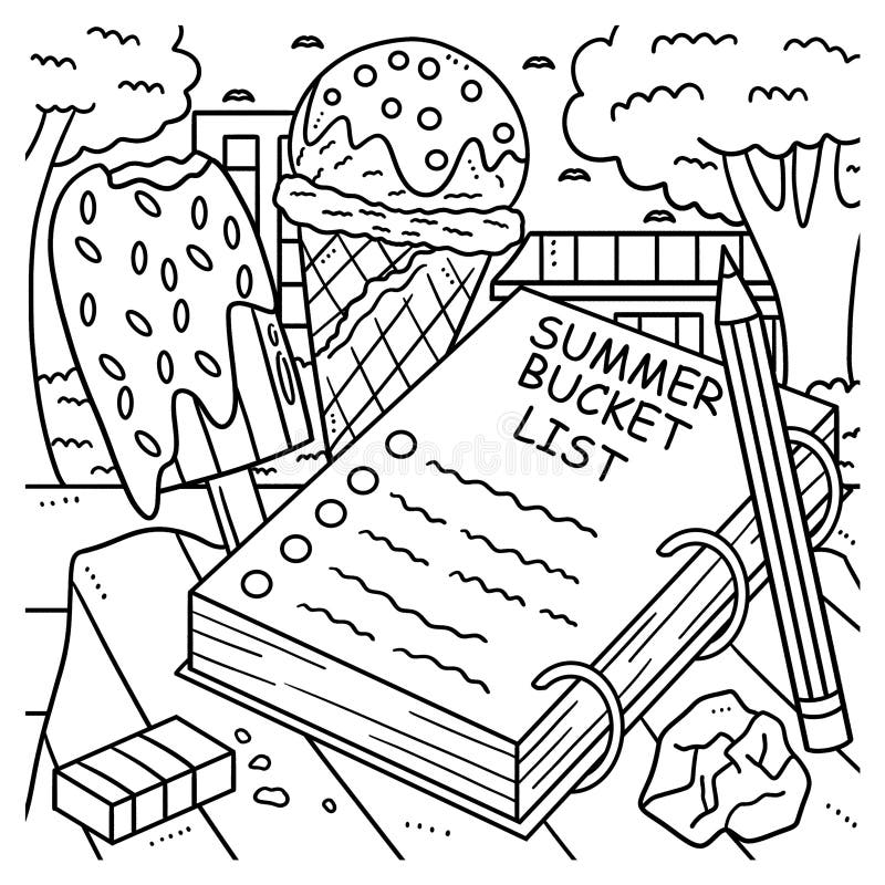 Last day of pre k summer bucket list coloring page stock vector