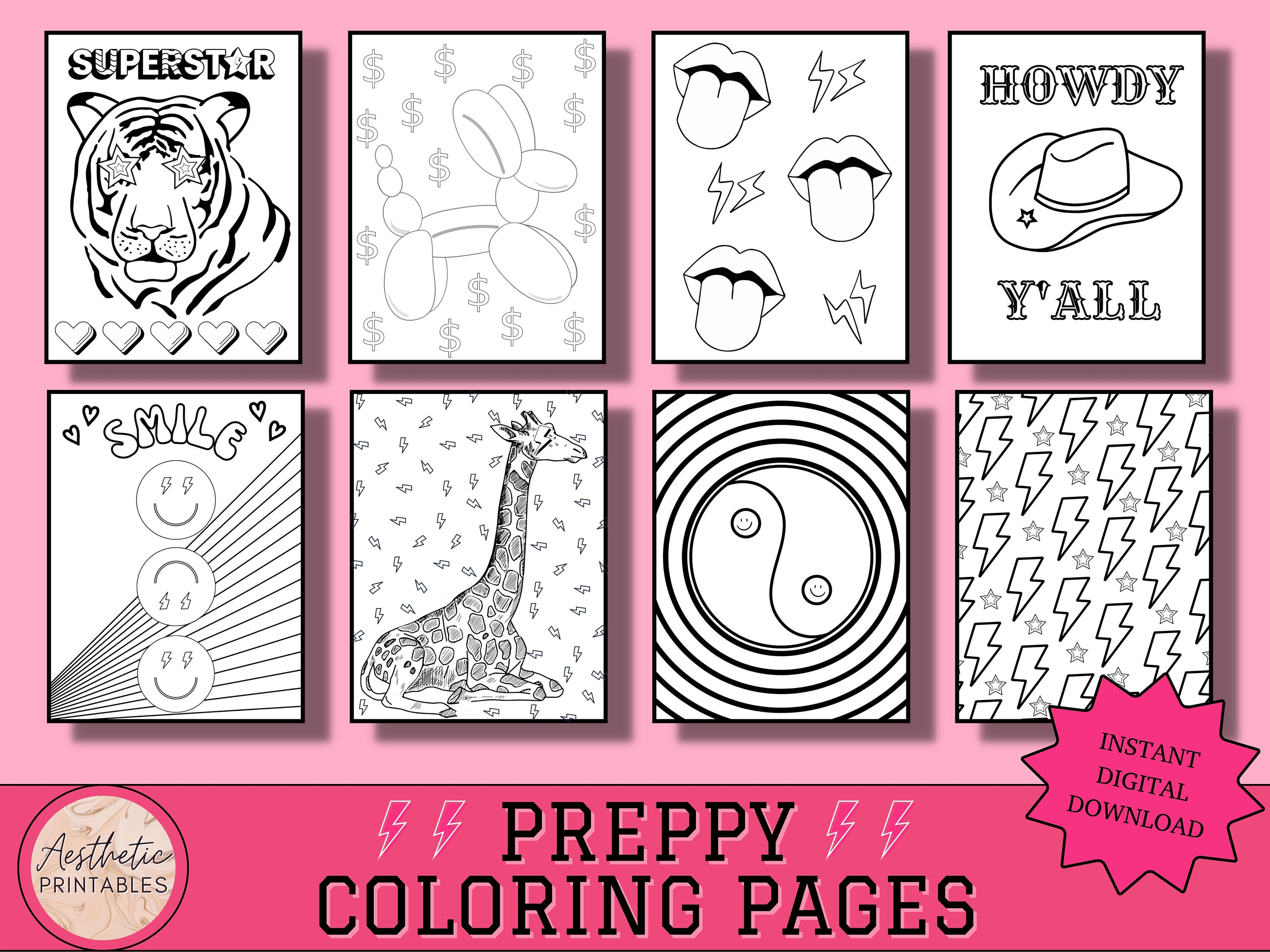 Preppy coloring pages aesthetic coloring pages printable easy pdf teen coloring sheets preppy stuff coloring pages for teens