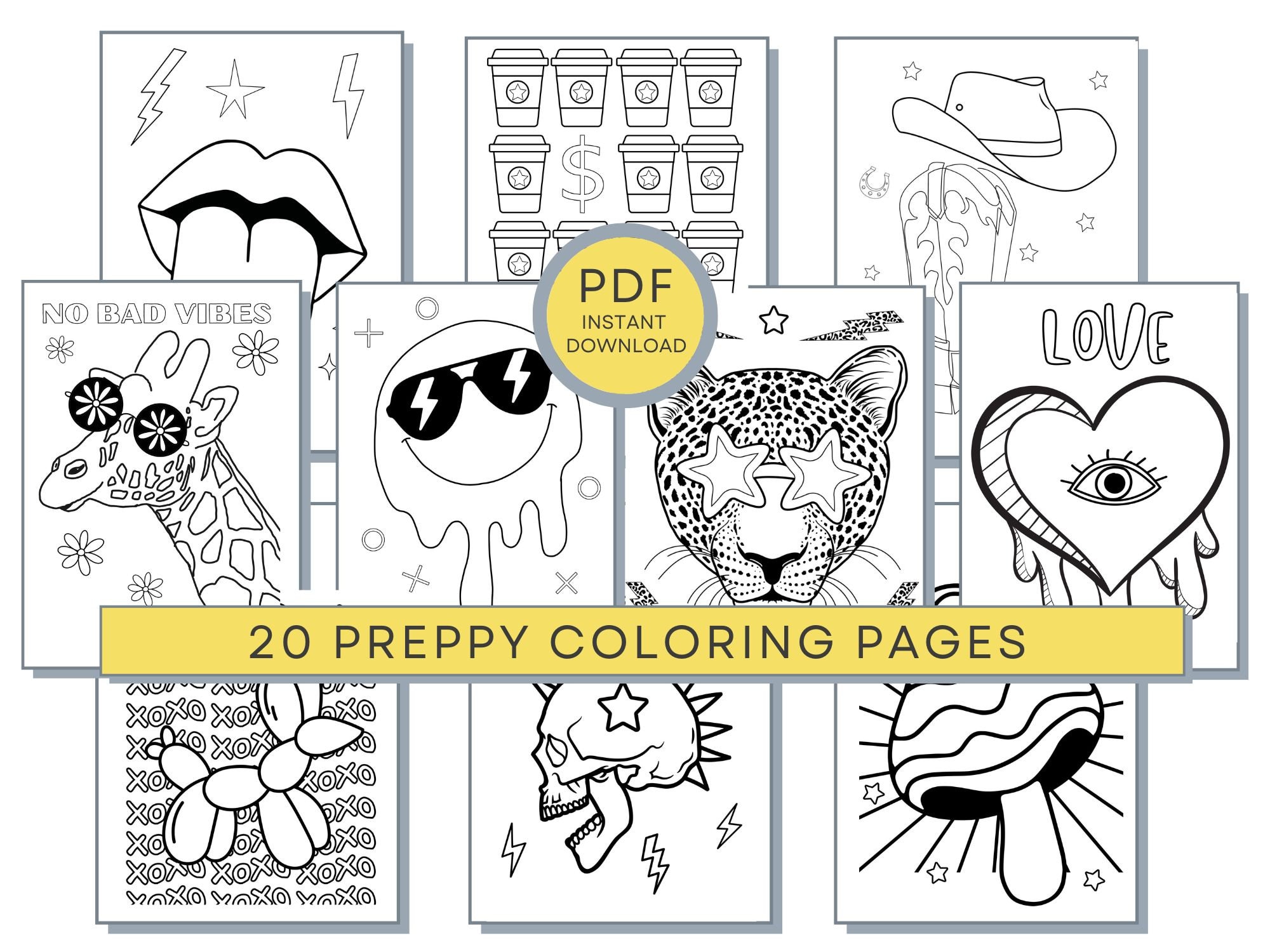 Preppy coloring pages teens coloring pages preppy aesthetic coloring teen printables teen pdf coloring teen girl coloring