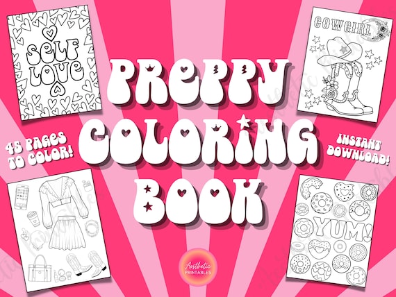 Preppy coloring pages preppy coloring book printable easy aesthetic coloring pages pdf coloring pages for teens procreate coloring