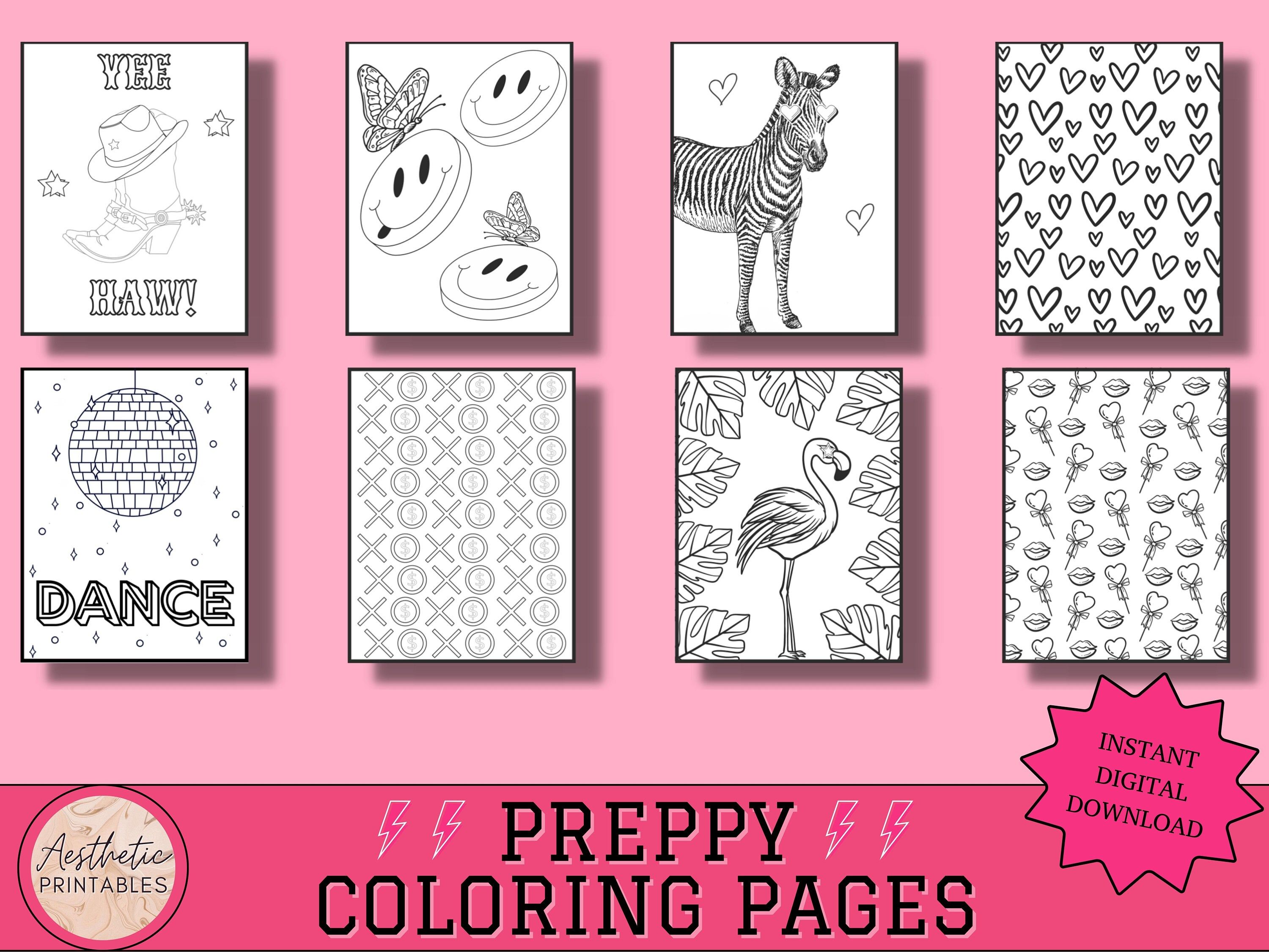 Preppy coloring pages printable easy aesthetic coloring